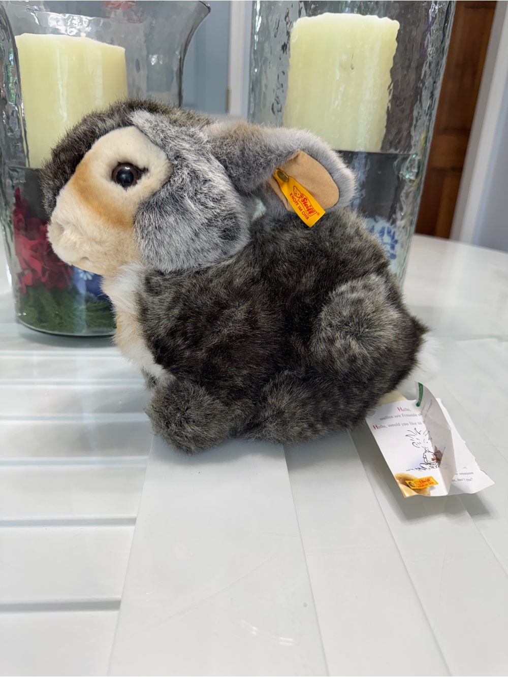 Steiff Dossy Fur Bunny Rabbit Stuffed Plush Animal with Tags Attached Vintage